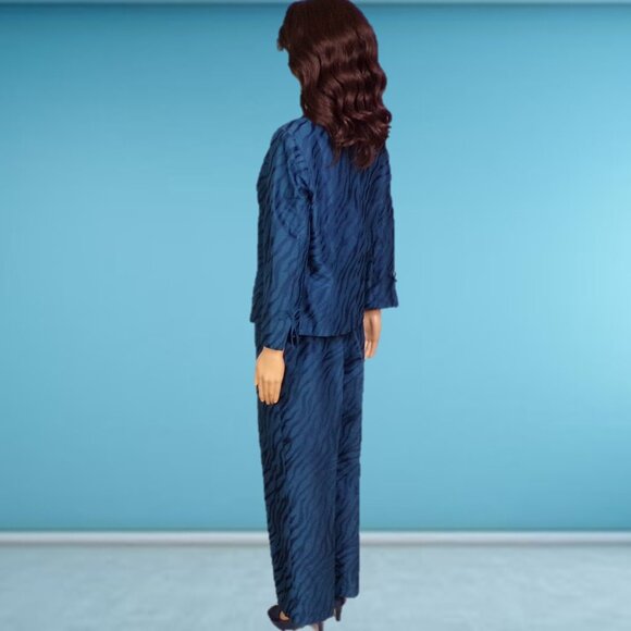 SILK! DEBRA DEROO blue 2-piece pant suit unknown small to medium size 100% silk - Picture 6 of 16